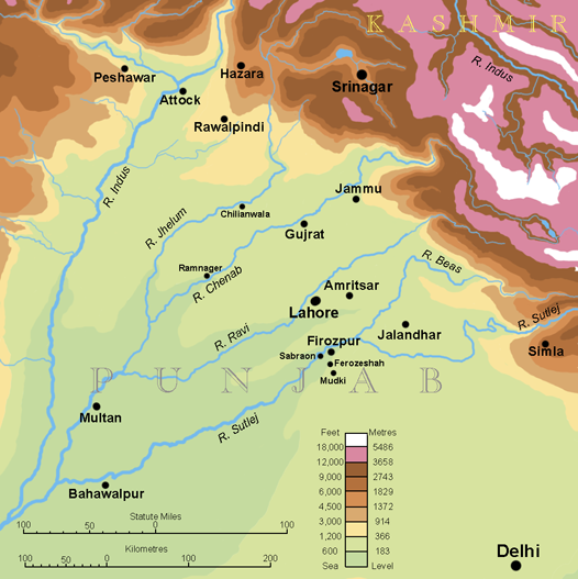 Punjab; the “land of five rivers”; three of the rivers are now in Pakistan, and two in the Indian state of Punjab.